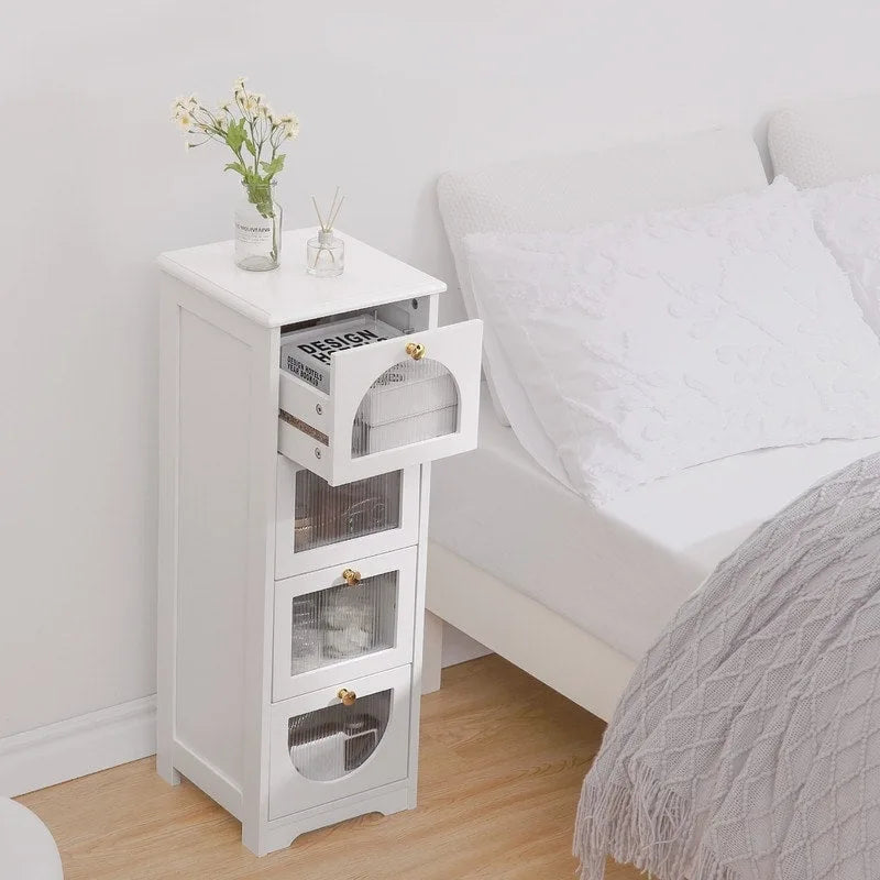 Bathroom Floor Cabinet with 4 Drawers, Small Wooden Storage Cabinet