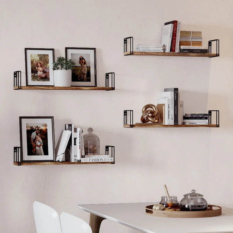 Wallniture Avila 24x4.5 Kitchen Wall Shelves, Natural Burned,Set of 4
