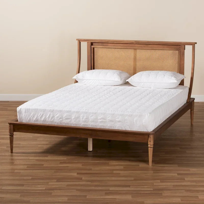 Jamila Modern Transitional Synthetic Rattan Platform Bed-Walnut Brown