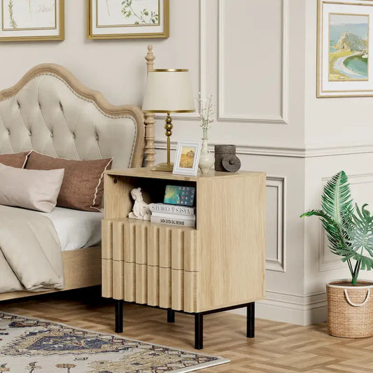 Mid Century Nightstand 2 Drawers & Storage Space Accent End Table Bedside Table