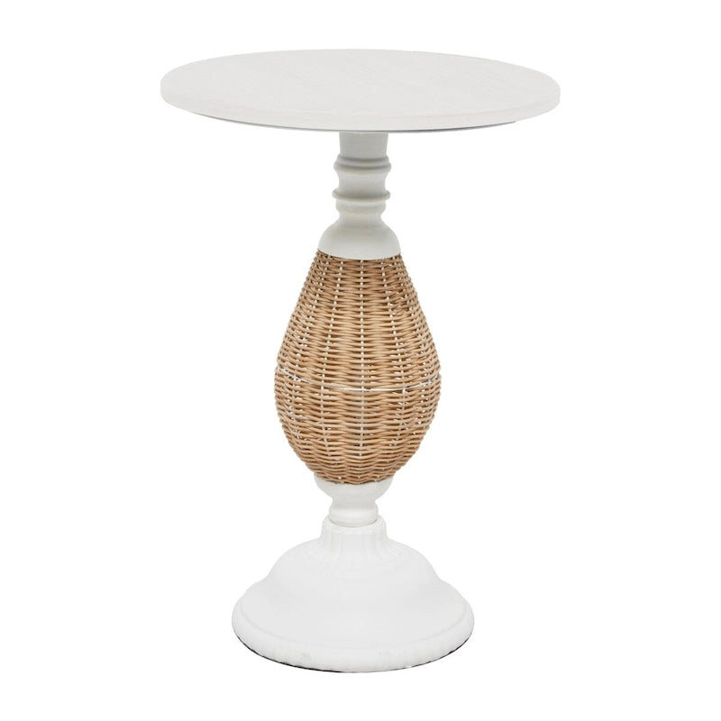 Wood Accent Table with Black Metal and Rattan Base - Brown or White - Roche River Decor