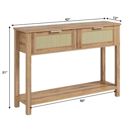 Entryway Table, Console Table with 2 Rattan Drawers