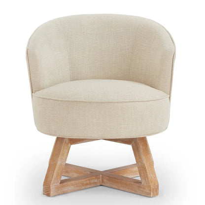 Beige Modern 27 Linen Swivel Barrel Chair