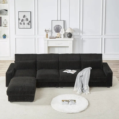 126W Corduroy Large L-Shaped Sofa With USB Port