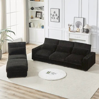 126W Corduroy Large L-Shaped Sofa With USB Port