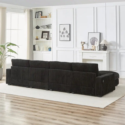 126W Corduroy Large L-Shaped Sofa With USB Port