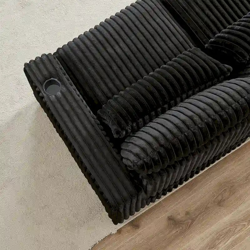 126W Corduroy Large L-Shaped Sofa With USB Port