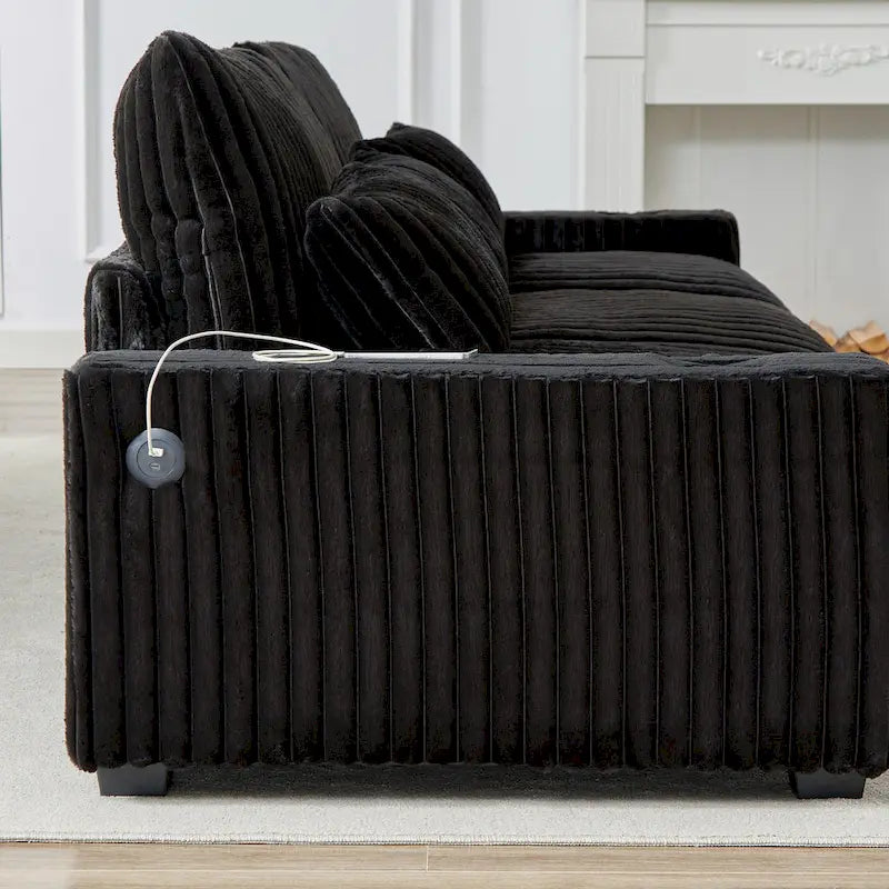 126W Corduroy Large L-Shaped Sofa With USB Port