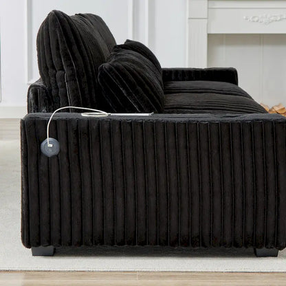 126W Corduroy Large L-Shaped Sofa With USB Port