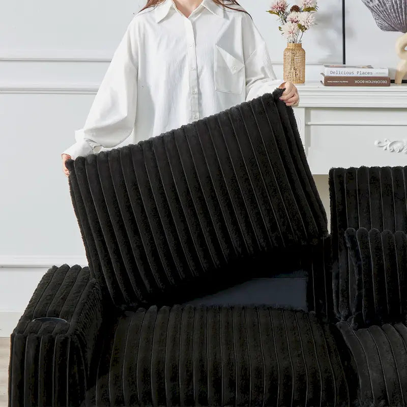 126W Corduroy Large L-Shaped Sofa With USB Port