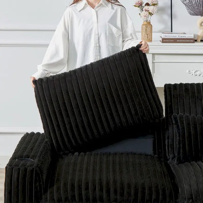 126W Corduroy Large L-Shaped Sofa With USB Port