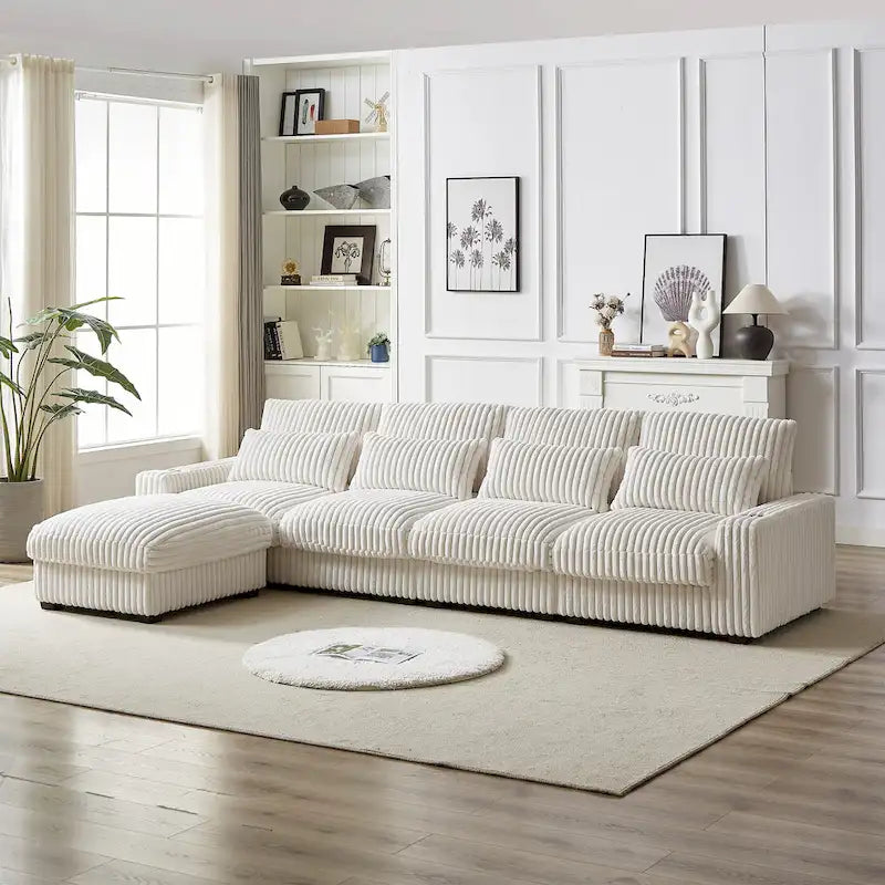 126W Corduroy Large L-Shaped Sofa With USB Port