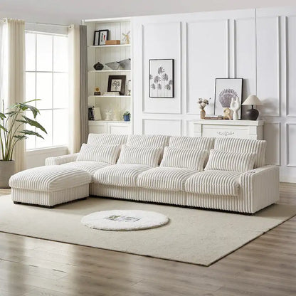 126W Corduroy Large L-Shaped Sofa With USB Port