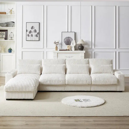 126W Corduroy Large L-Shaped Sofa With USB Port