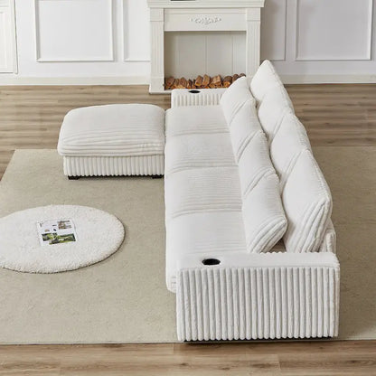 126W Corduroy Large L-Shaped Sofa With USB Port