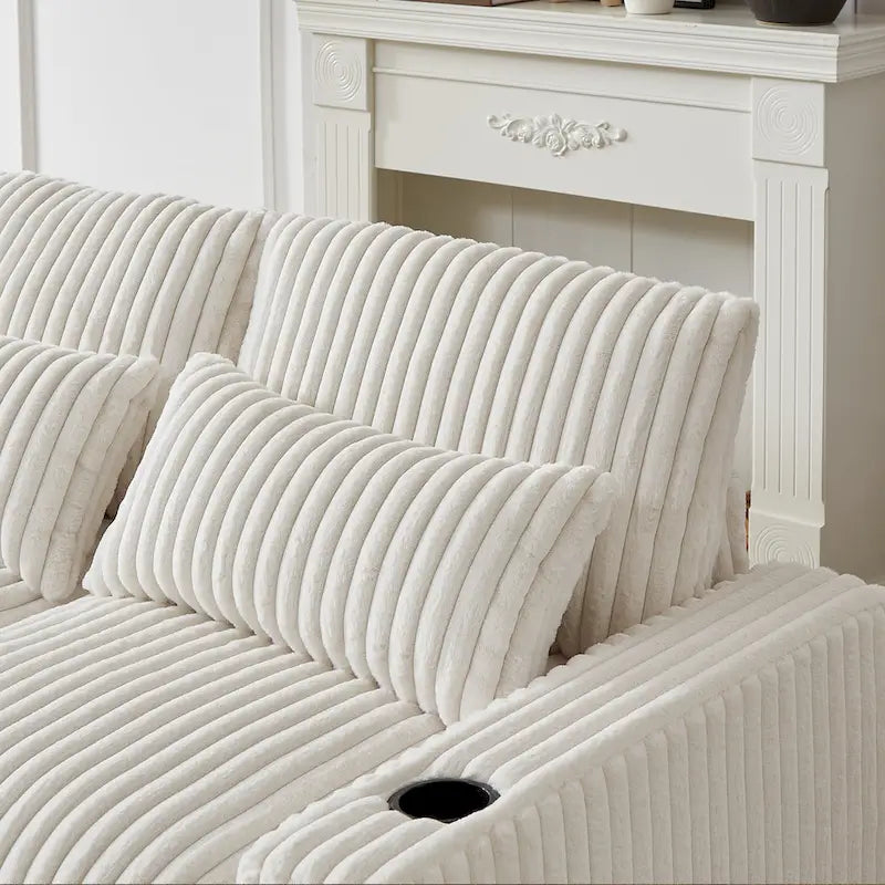 126W Corduroy Large L-Shaped Sofa With USB Port