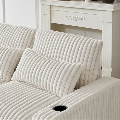 126W Corduroy Large L-Shaped Sofa With USB Port