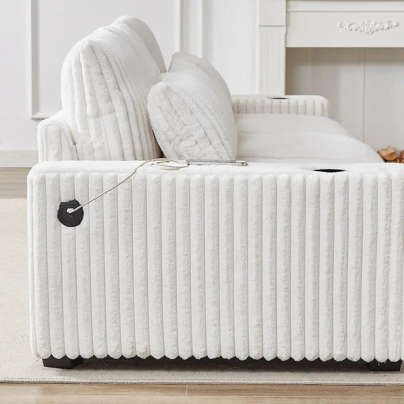126W Corduroy Large L-Shaped Sofa With USB Port