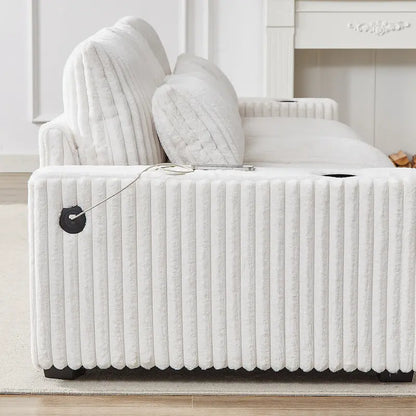 126W Corduroy Large L-Shaped Sofa With USB Port