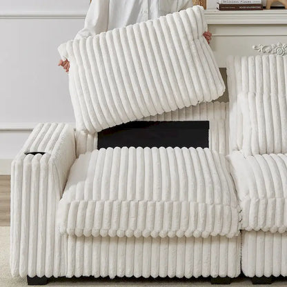 126W Corduroy Large L-Shaped Sofa With USB Port