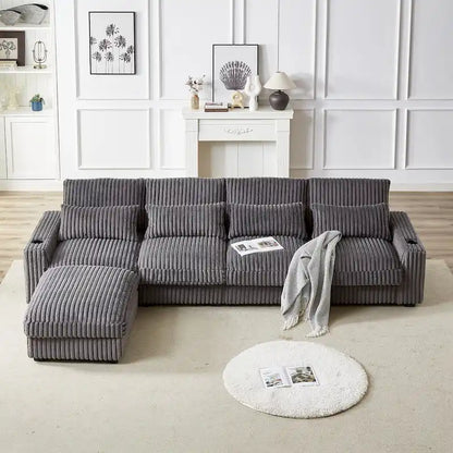 126W Corduroy Large L-Shaped Sofa With USB Port