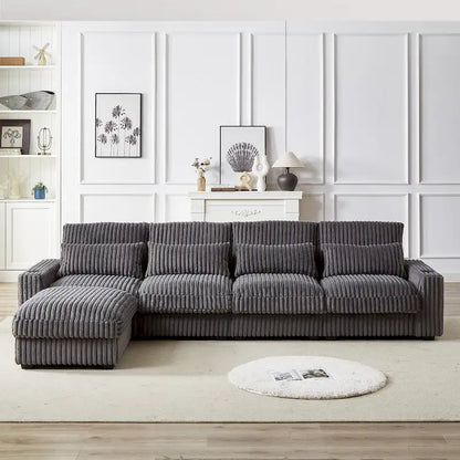 126W Corduroy Large L-Shaped Sofa With USB Port