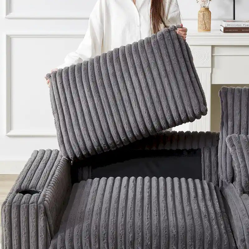 126W Corduroy Large L-Shaped Sofa With USB Port