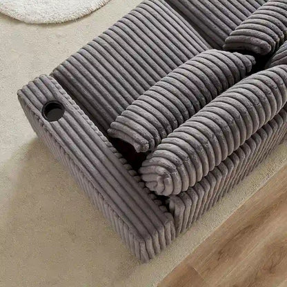 126W Corduroy Large L-Shaped Sofa With USB Port