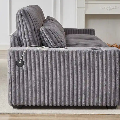 126W Corduroy Large L-Shaped Sofa With USB Port