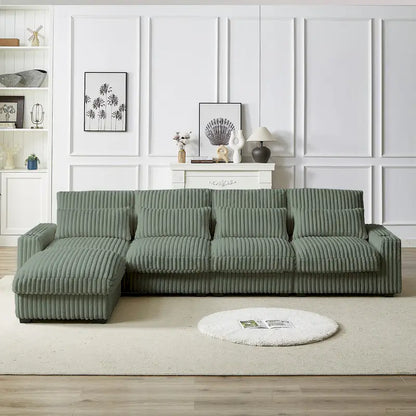 126W Corduroy Large L-Shaped Sofa With USB Port