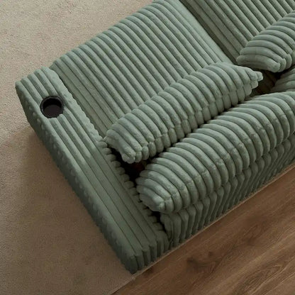 126W Corduroy Large L-Shaped Sofa With USB Port