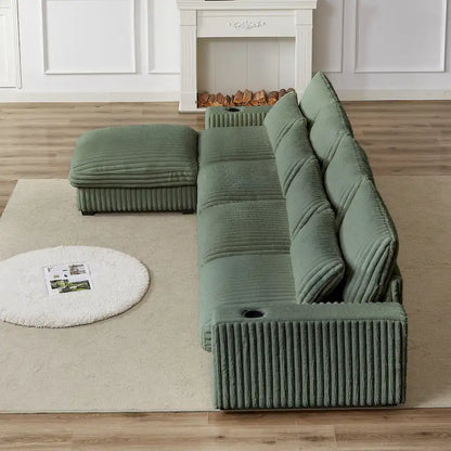 126W Corduroy Large L-Shaped Sofa With USB Port