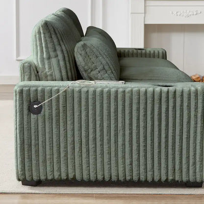 126W Corduroy Large L-Shaped Sofa With USB Port