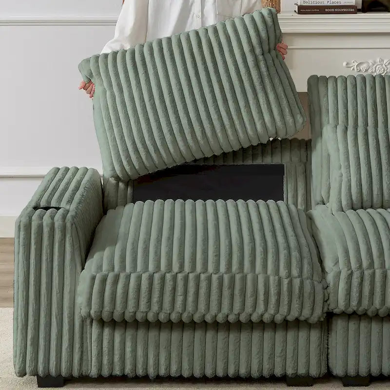 126W Corduroy Large L-Shaped Sofa With USB Port