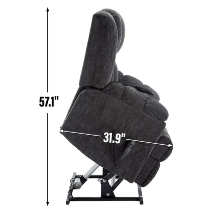 Grey Oversized Chenille Power Lift Recliner with Massage, Heating, Flat Lay