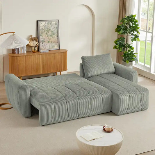Grey 105.2 Corduroy L-Shaped Convertible Sleeper Sectional with Storage