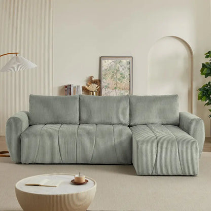 Grey 105.2 Corduroy L-Shaped Convertible Sleeper Sectional with Storage