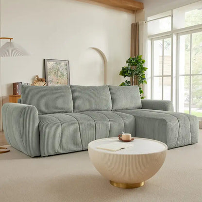 Grey 105.2 Corduroy L-Shaped Convertible Sleeper Sectional with Storage