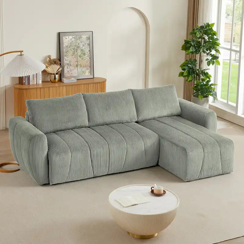 Grey 105.2 Corduroy L-Shaped Convertible Sleeper Sectional with Storage