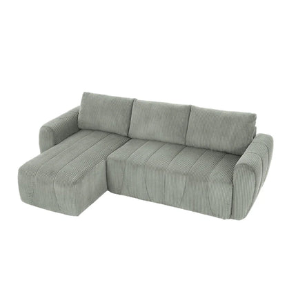 Grey 105.2 Corduroy L-Shaped Convertible Sleeper Sectional with Storage