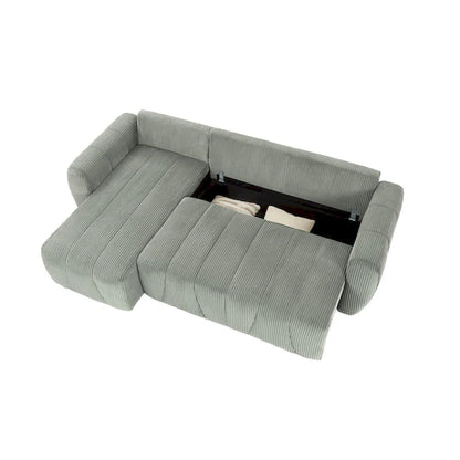 Grey 105.2 Corduroy L-Shaped Convertible Sleeper Sectional with Storage