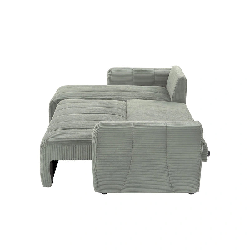 Grey 105.2 Corduroy L-Shaped Convertible Sleeper Sectional with Storage