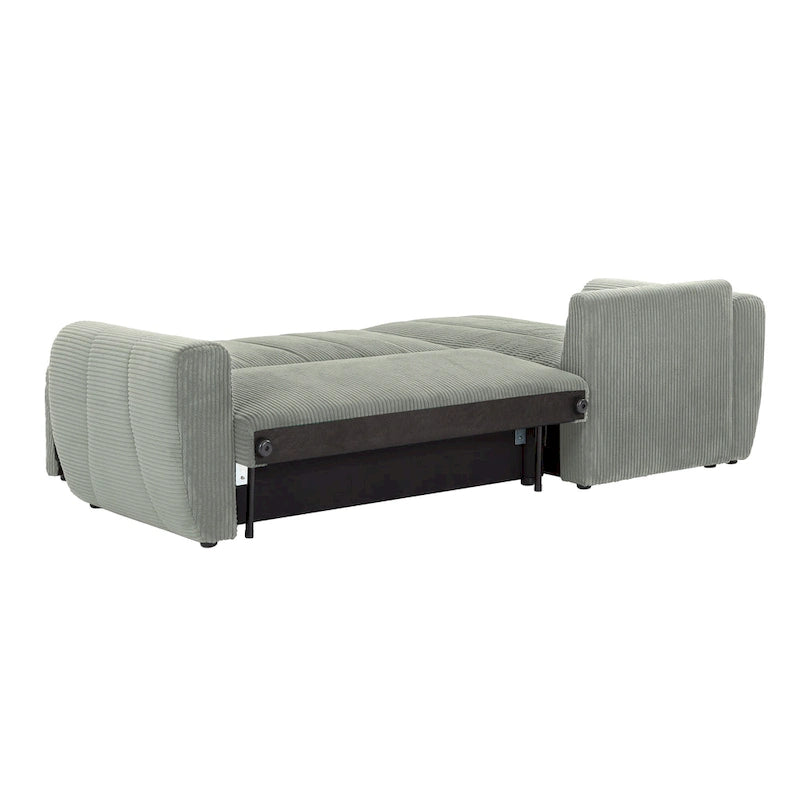Grey 105.2 Corduroy L-Shaped Convertible Sleeper Sectional with Storage