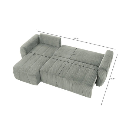 Grey 105.2 Corduroy L-Shaped Convertible Sleeper Sectional with Storage