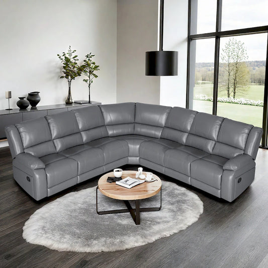129W 7-Seat Faux Leather Manual Recliner Large Sectional Reclining Sofa