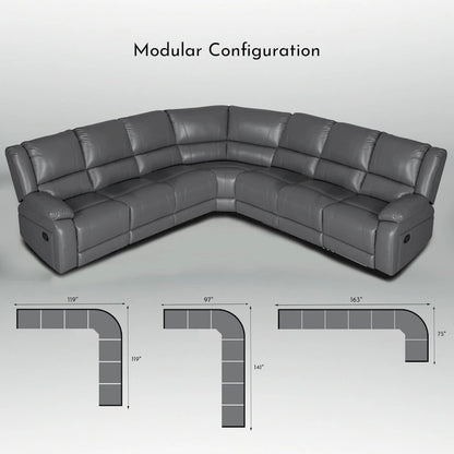 129W 7-Seat Faux Leather Manual Recliner Large Sectional Reclining Sofa