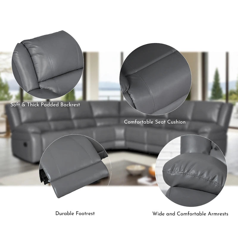 129W 7-Seat Faux Leather Manual Recliner Large Sectional Reclining Sofa