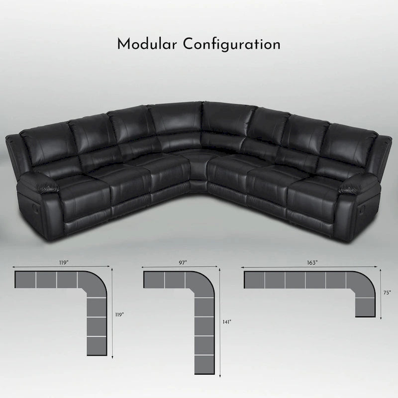 129W 7-Seat Faux Leather Manual Recliner Large Sectional Reclining Sofa