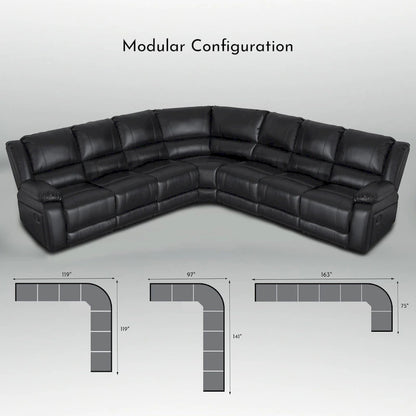 129W 7-Seat Faux Leather Manual Recliner Large Sectional Reclining Sofa
