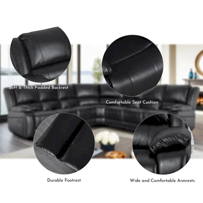 129W 7-Seat Faux Leather Manual Recliner Large Sectional Reclining Sofa